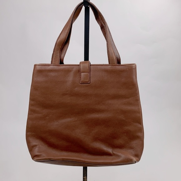 Vintage Ralph Lauren Leather Saddlers Handbag Brown Silver RL Green plaid Lined - Picture 4 of 16